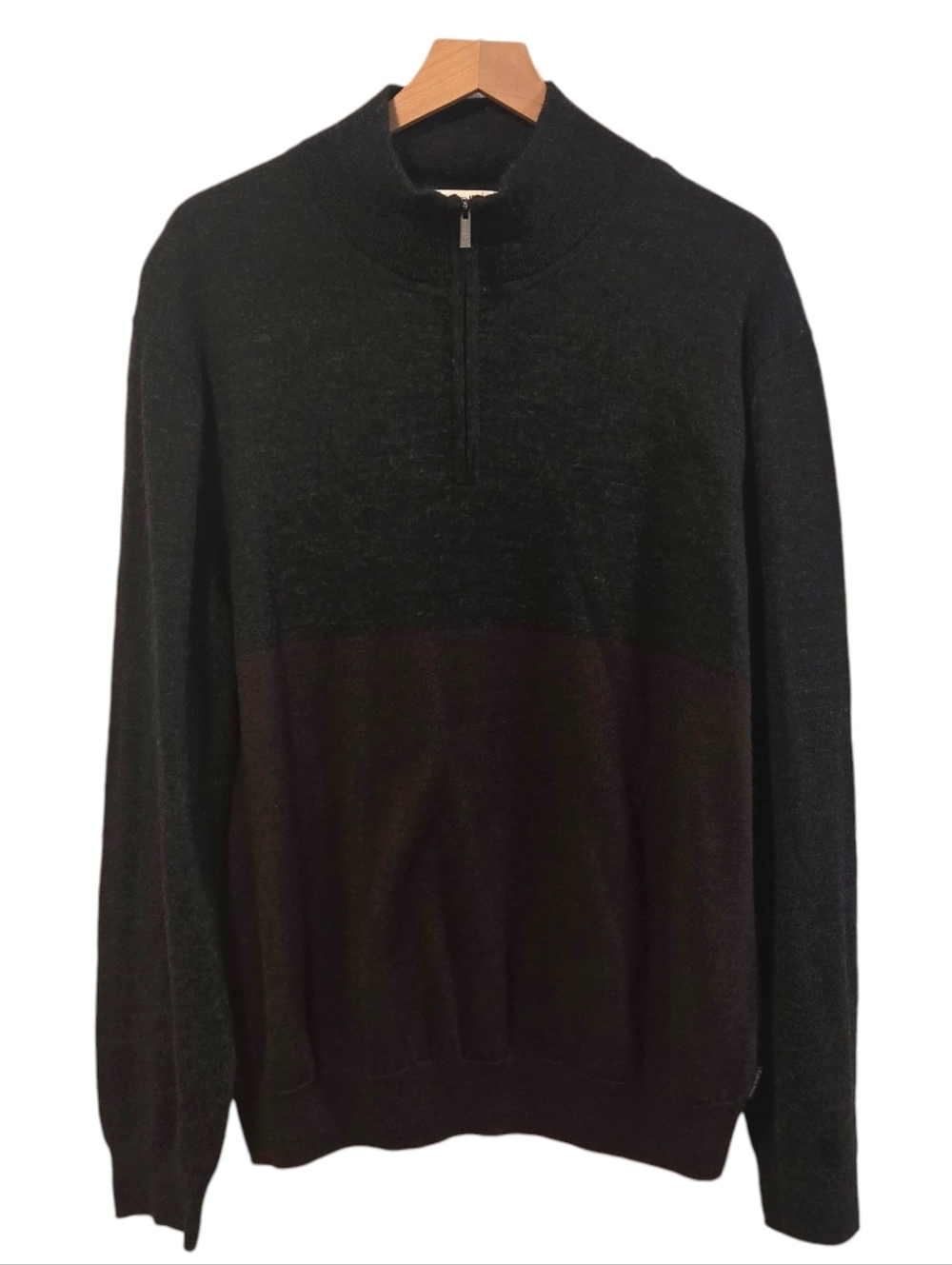 Calvin Klein Merino Wool Blend Gray Burgundy Quarter Zip Sweater XXL